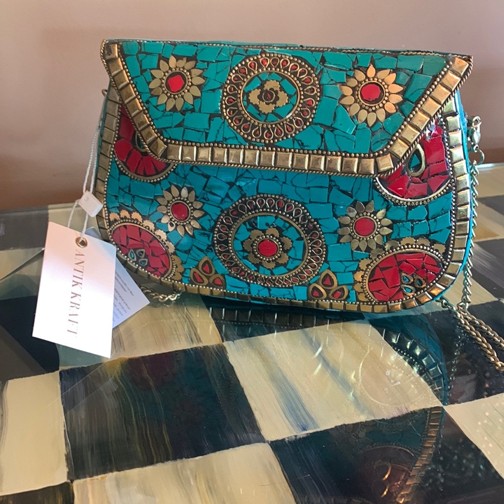 Antik Kraft India Metal Turquoise Purse